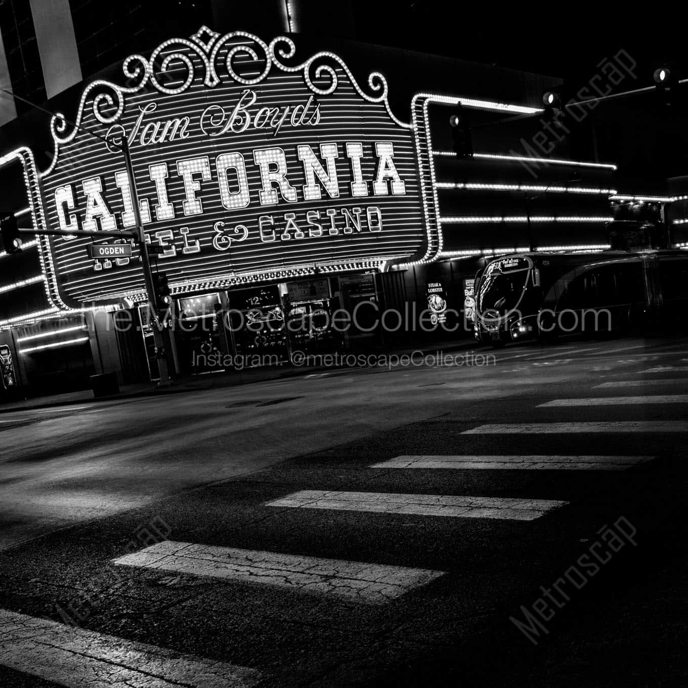 california casino sign at night Black & White Office Art
