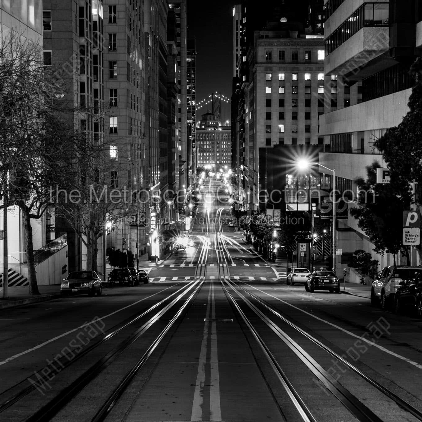 california street at night bay bridge Black & White Office Art
