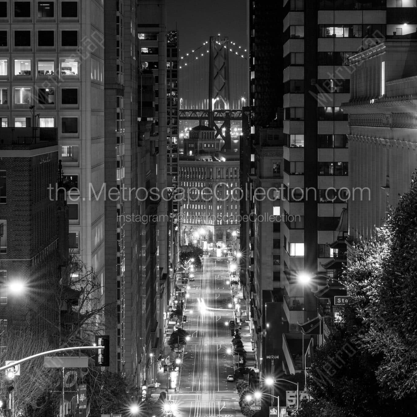 california street bay bridge night Black & White Office Art