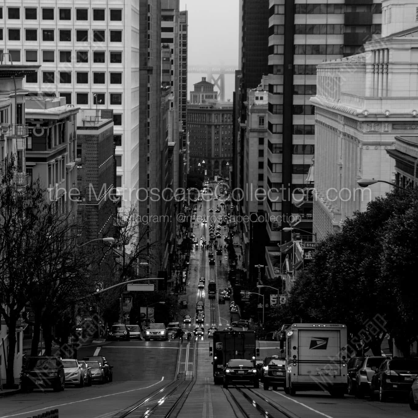 california street downtown san francisco Black & White Office Art