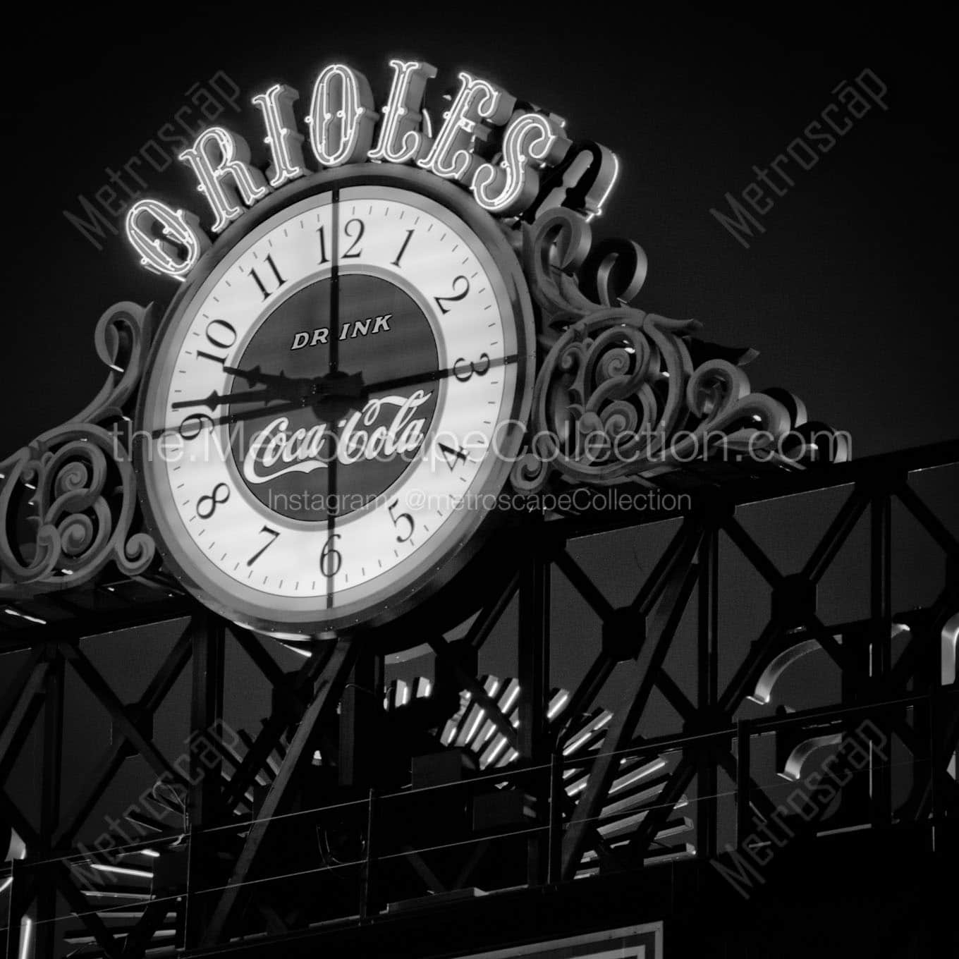 camden yards scoreboard clock Black & White Office Art