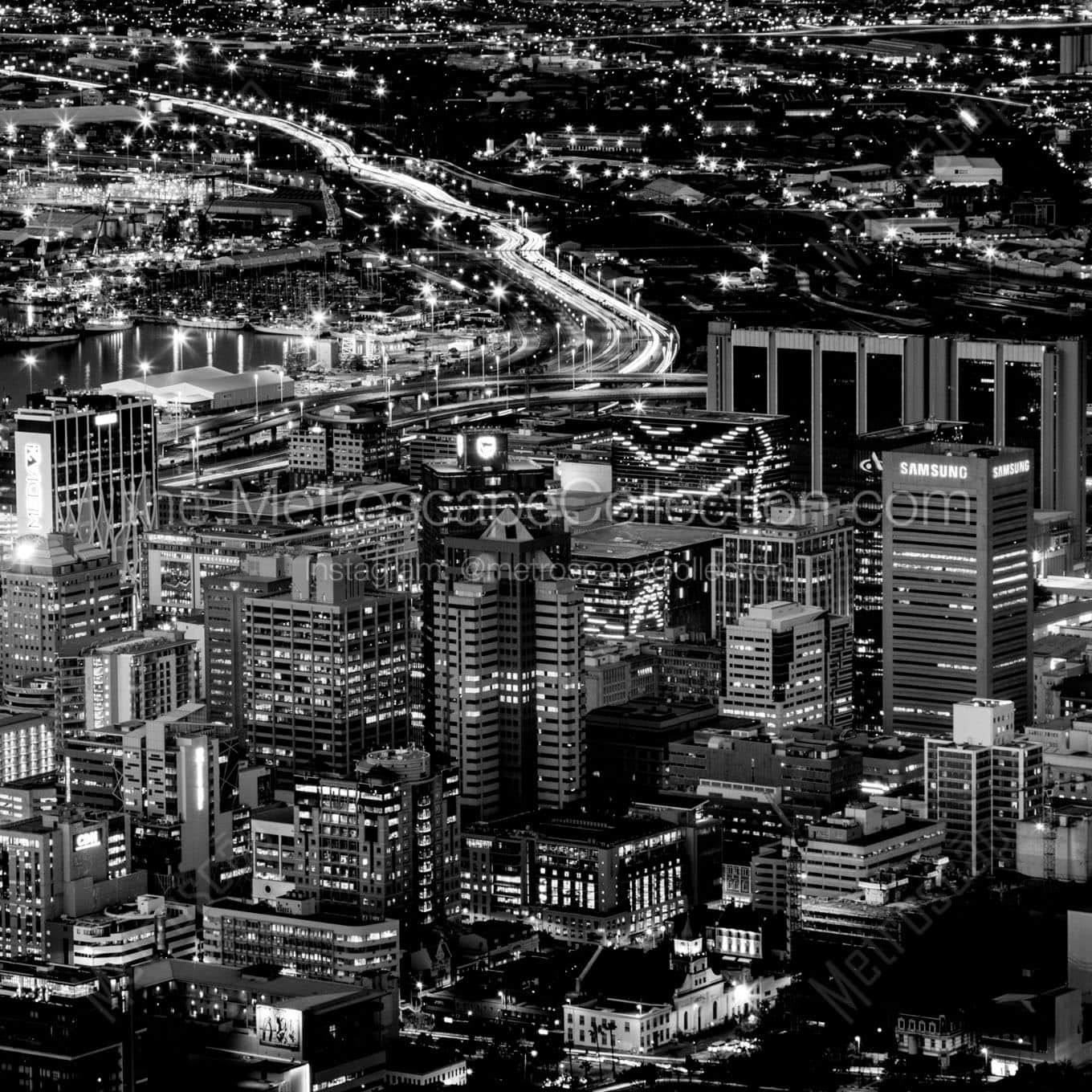 cape town skyline at night from signal hill Black & White Office Art