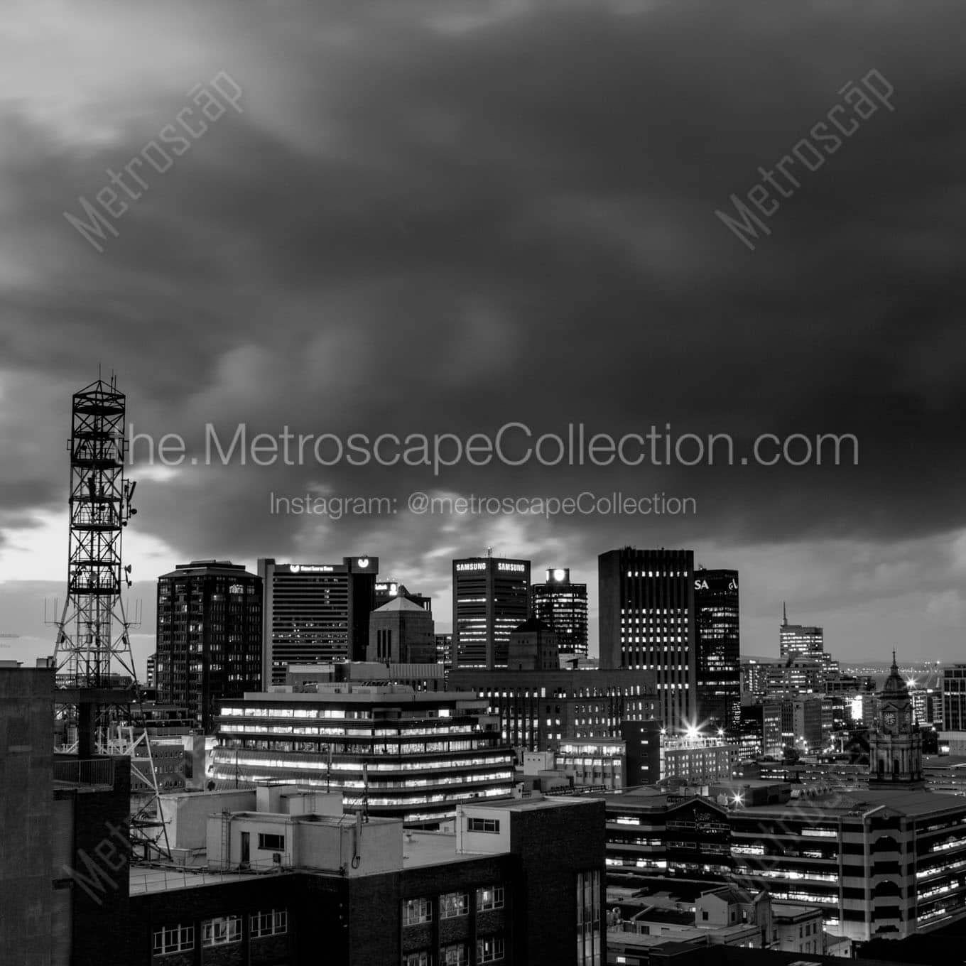 cape town south africa skyline at night Black & White Office Art