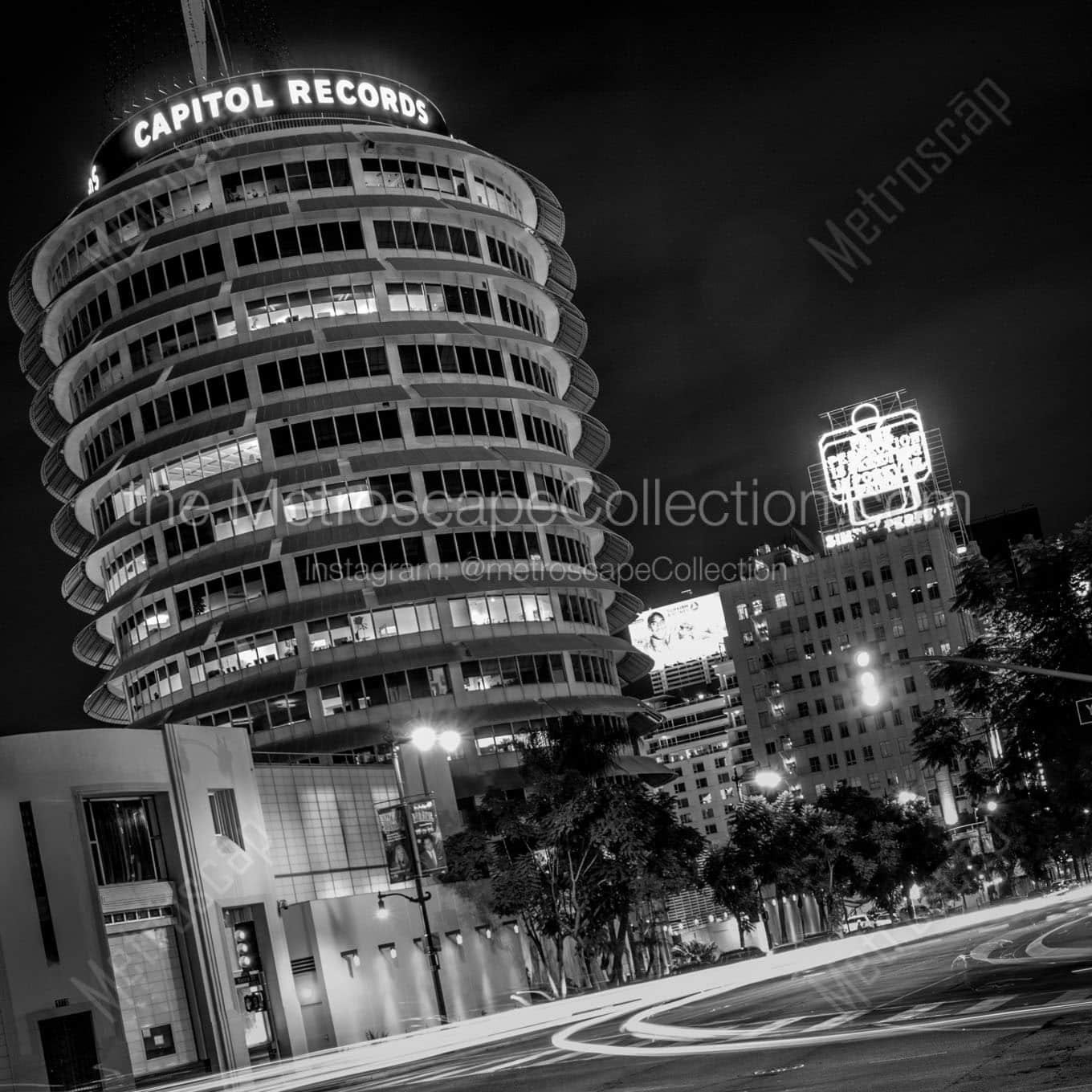 capitol records building at night Black & White Office Art