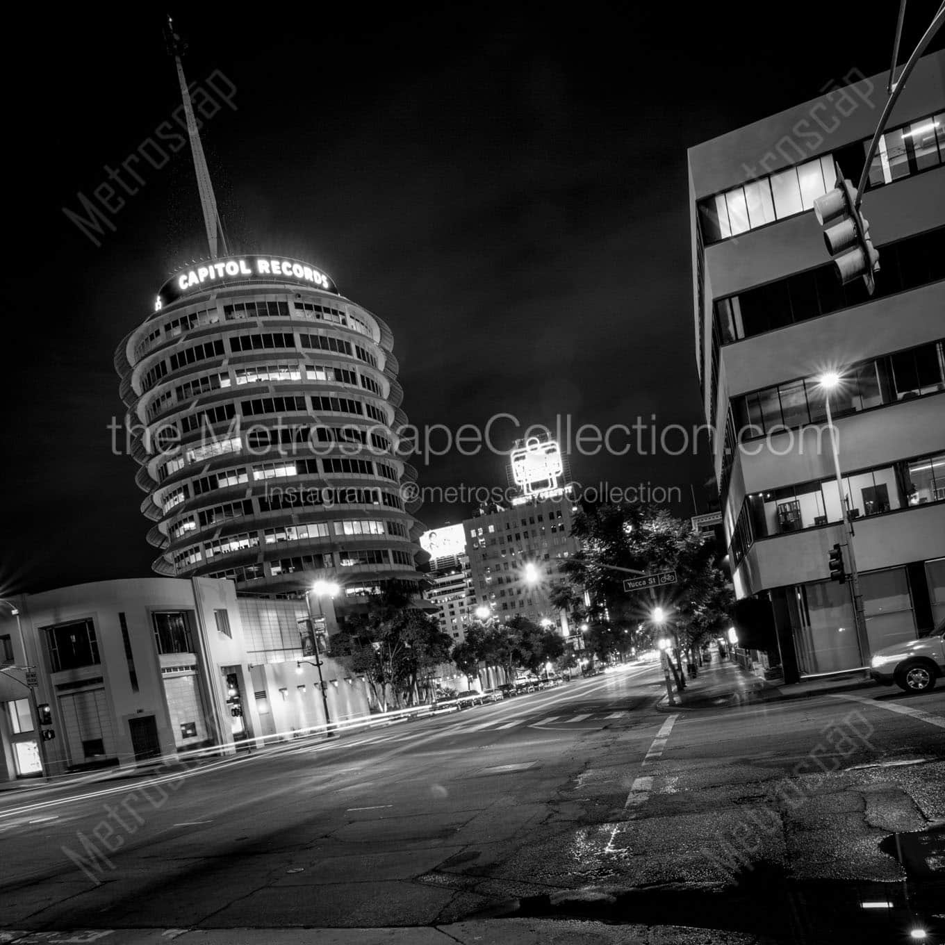 capitol records tower at night Black & White Office Art