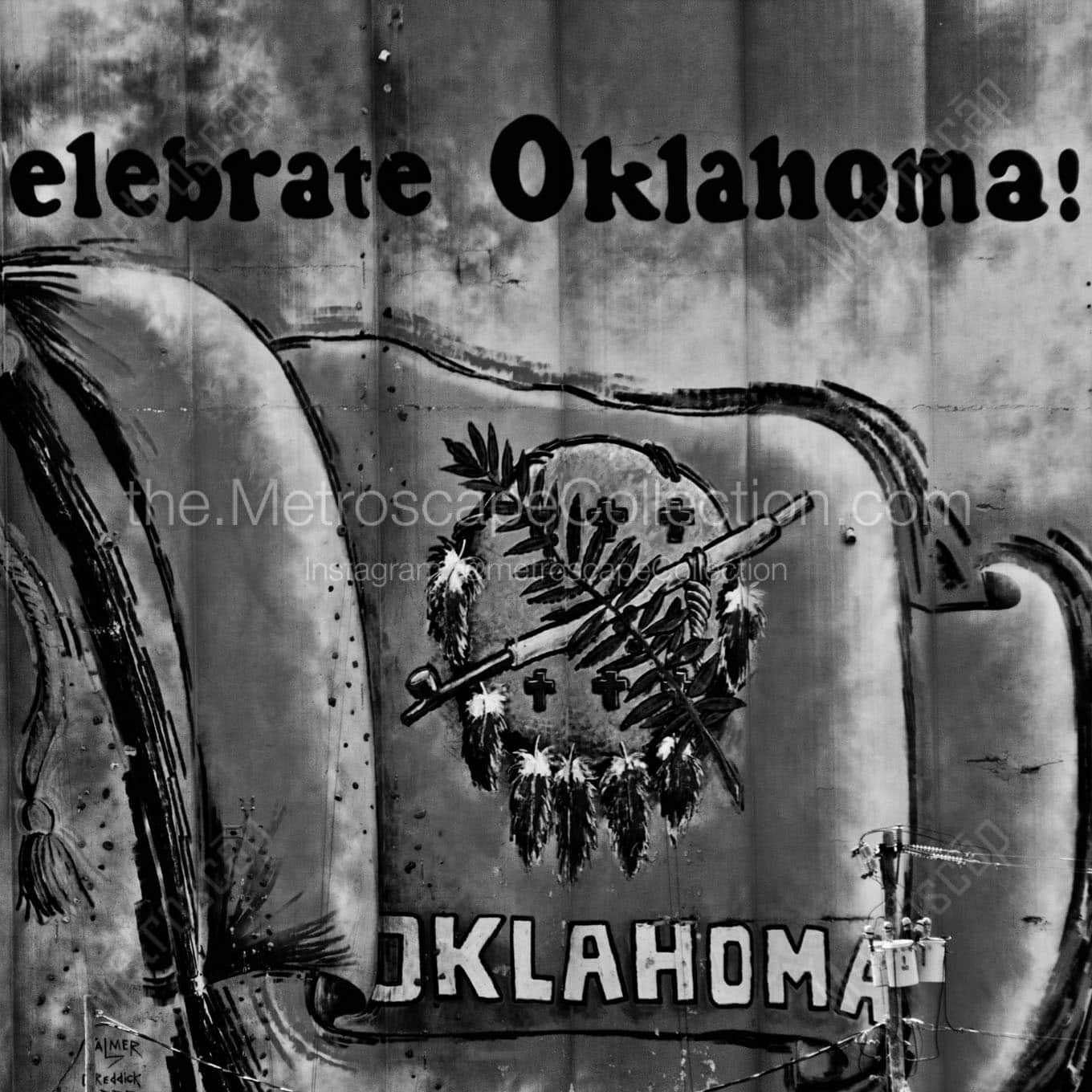 celebrate oklahoma mural Black & White Office Art