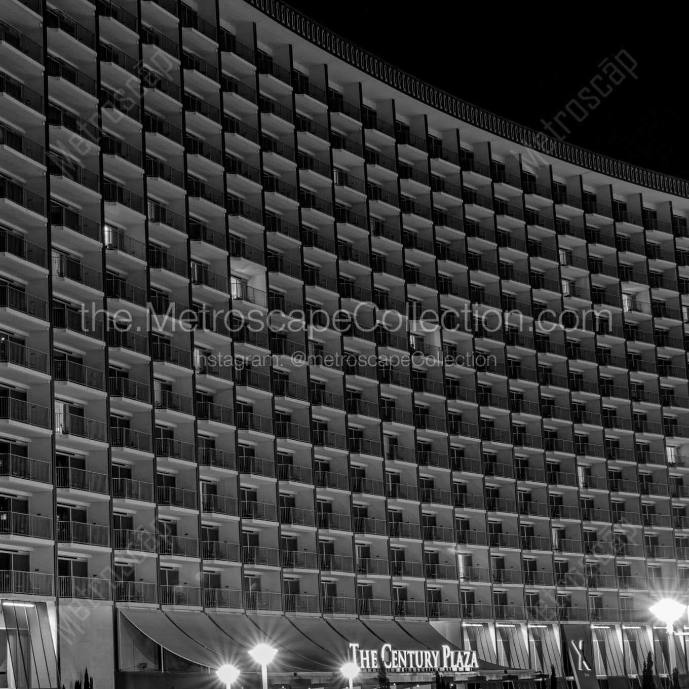 century plaza hotel at night Black & White Office Art