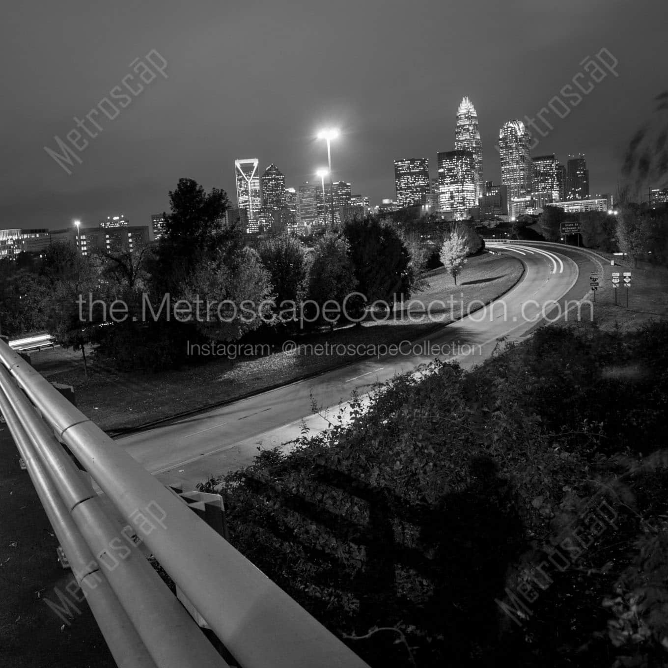 charlotte city skyline over 77 Black & White Wall Art