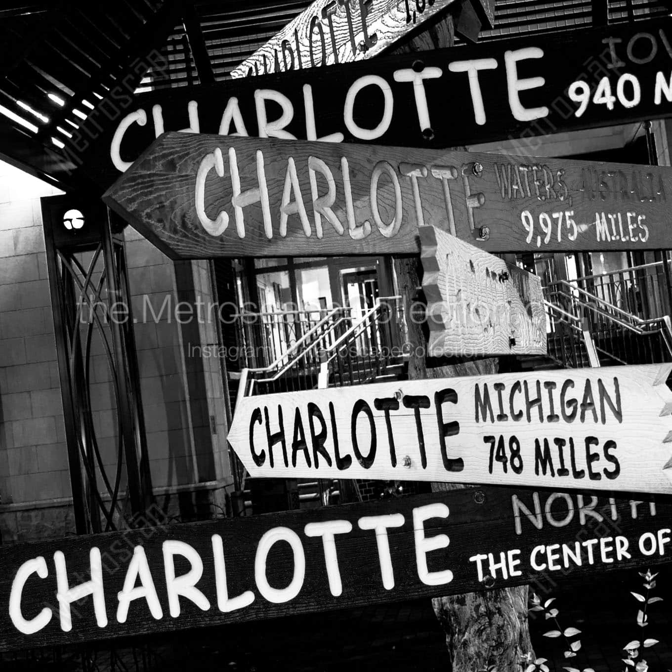 charlottes sign post the green Black & White Wall Art