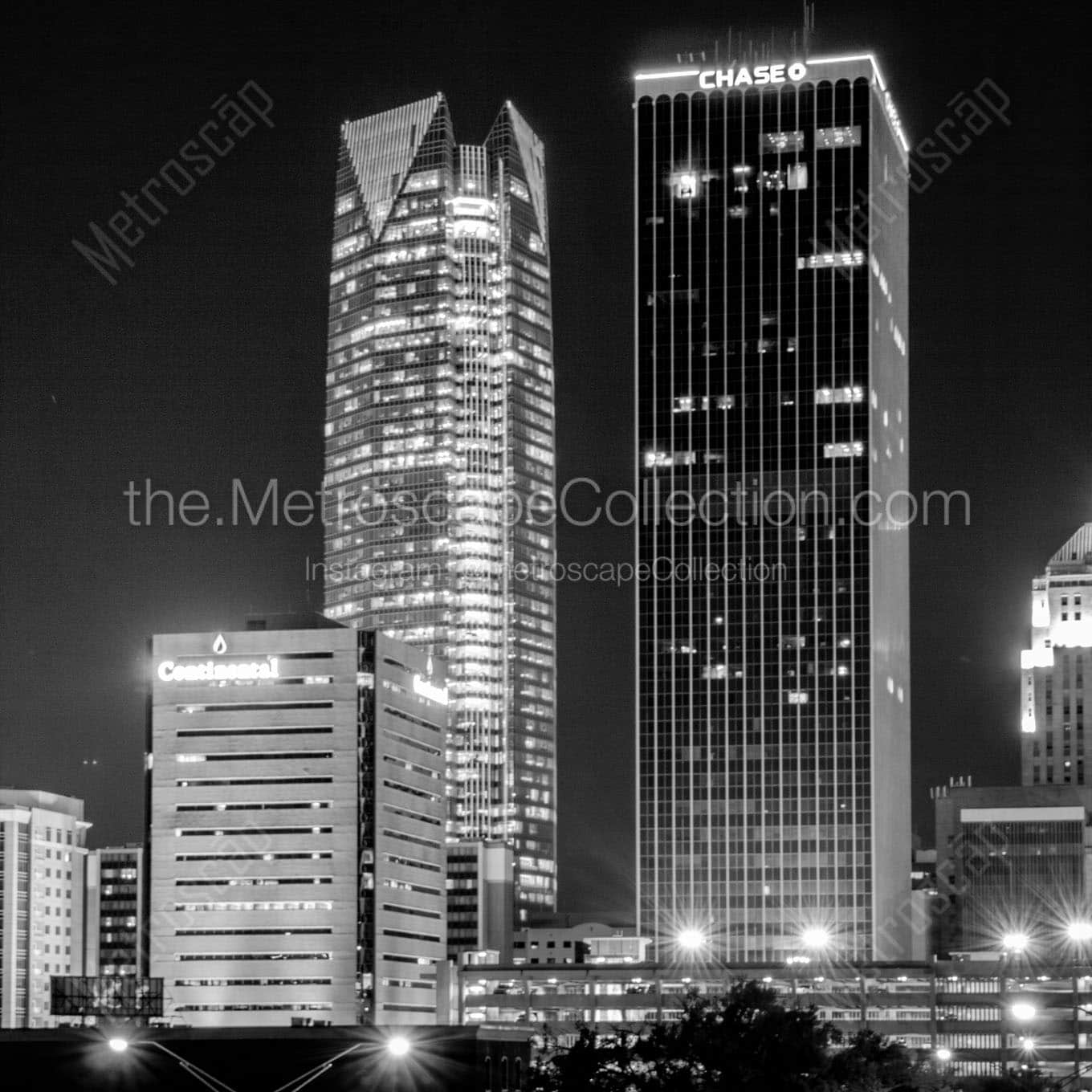 chase building devon tower at night Black & White Office Art