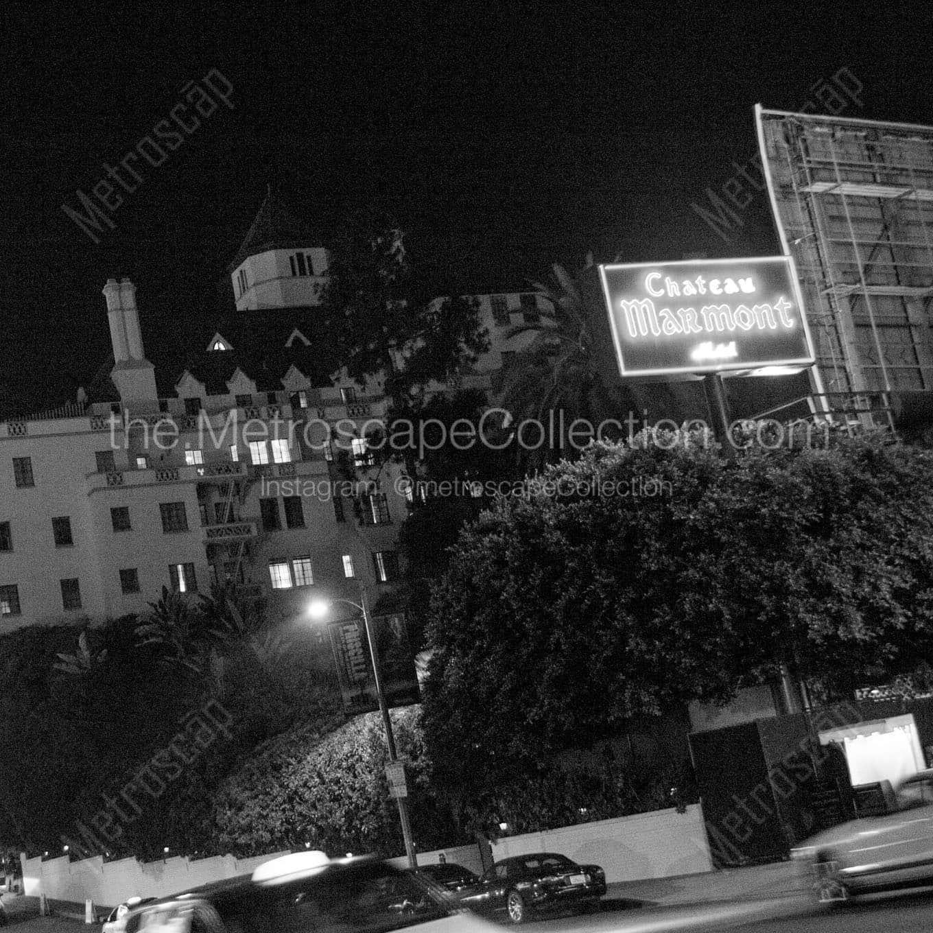 chateau marmont at night Black & White Office Art