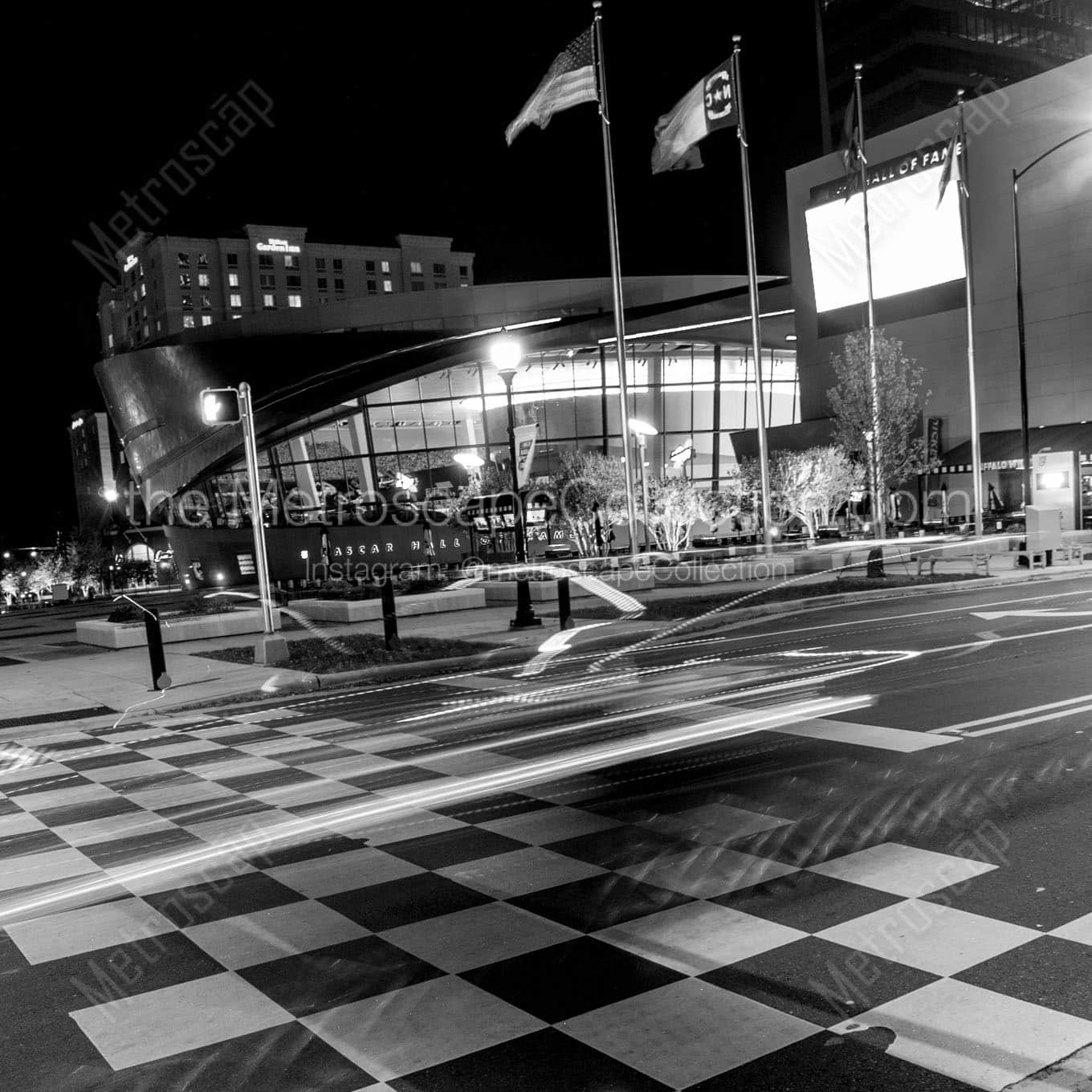 checkered crosswalk nascar hall of fame Black & White Wall Art
