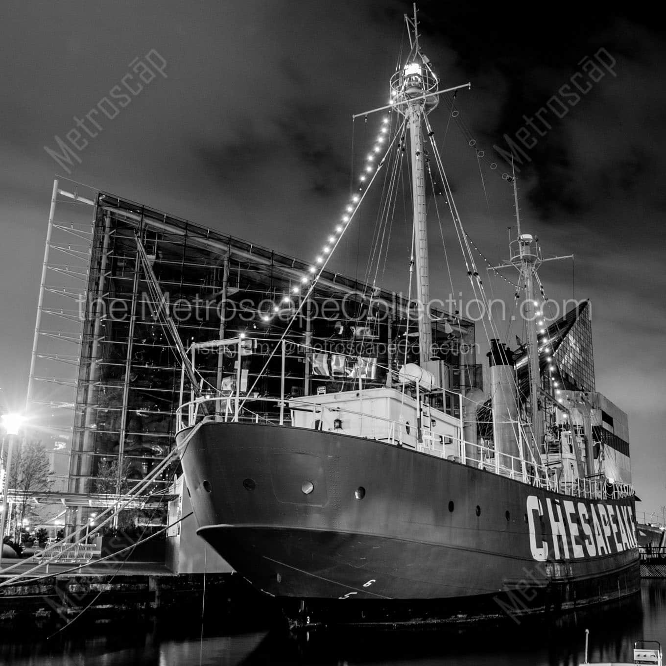 chesapeake lightship inner harbor Black & White Office Art