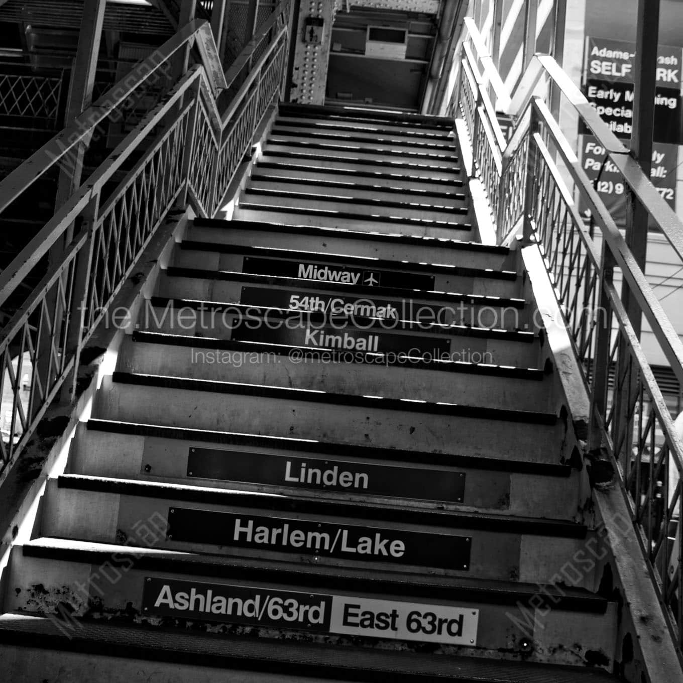 chicago l train stairs Black & White Office Art