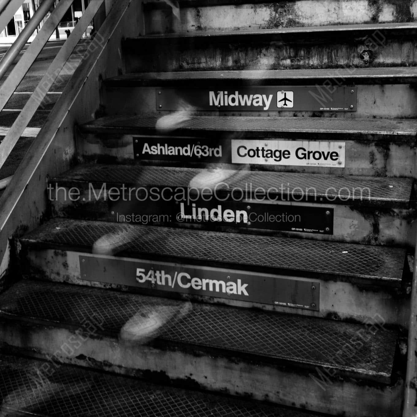 chicago l train steps Black & White Office Art