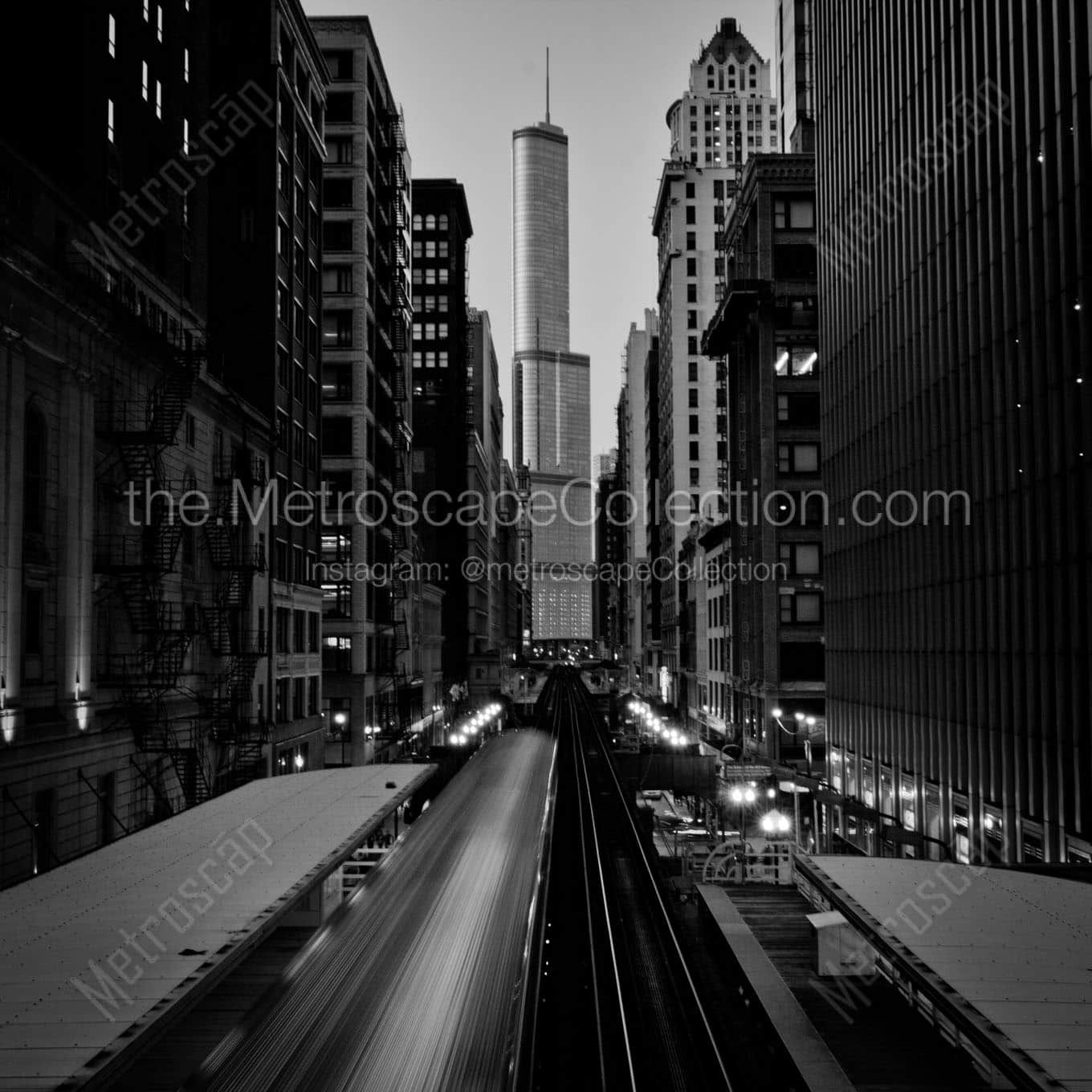 chicago l train trump tower Black & White Office Art