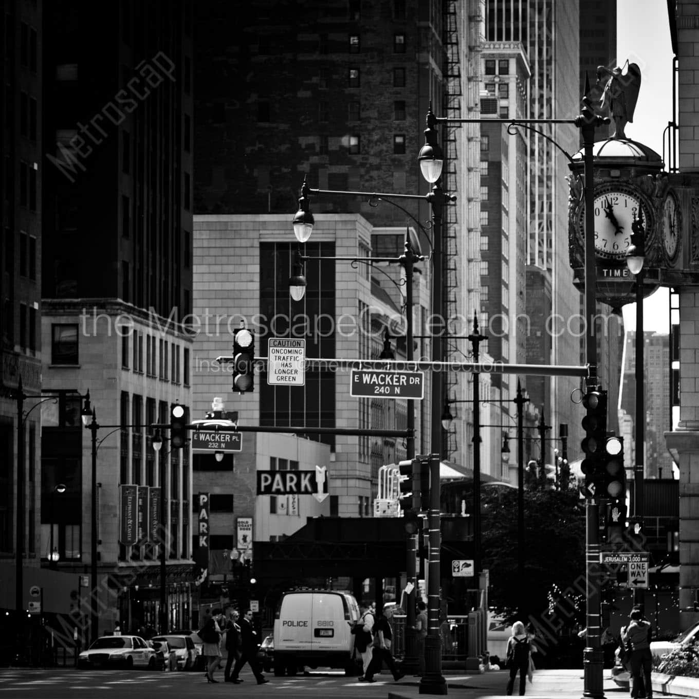 chicago cityscape wacker wabash Black & White Office Art