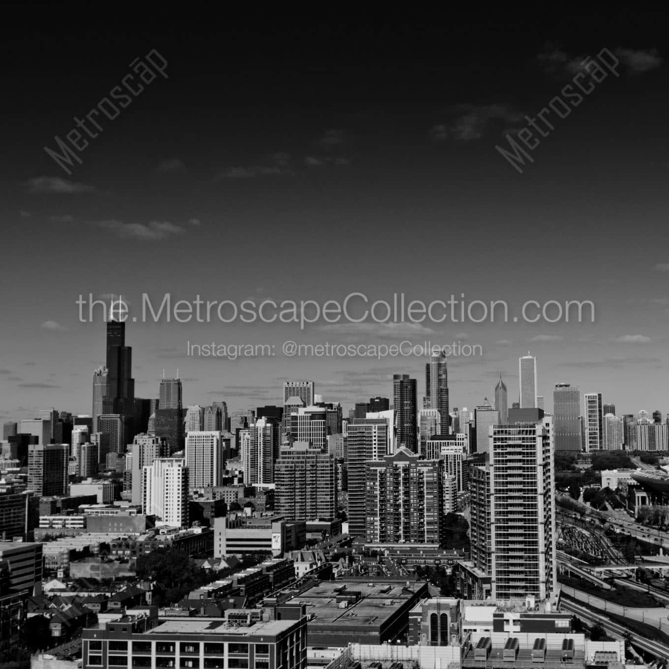chicago skyline from mccormick place Black & White Office Art