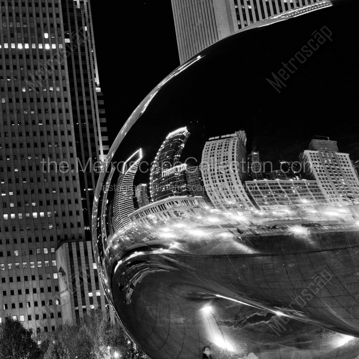 chicago skyline reflection cloud gate millennium park Black & White Office Art