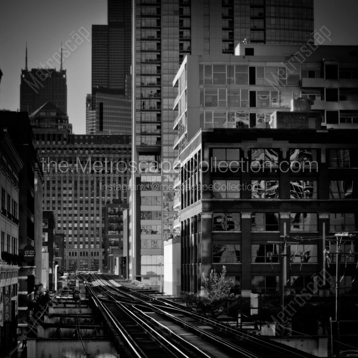chicago street station brown line Black & White Office Art