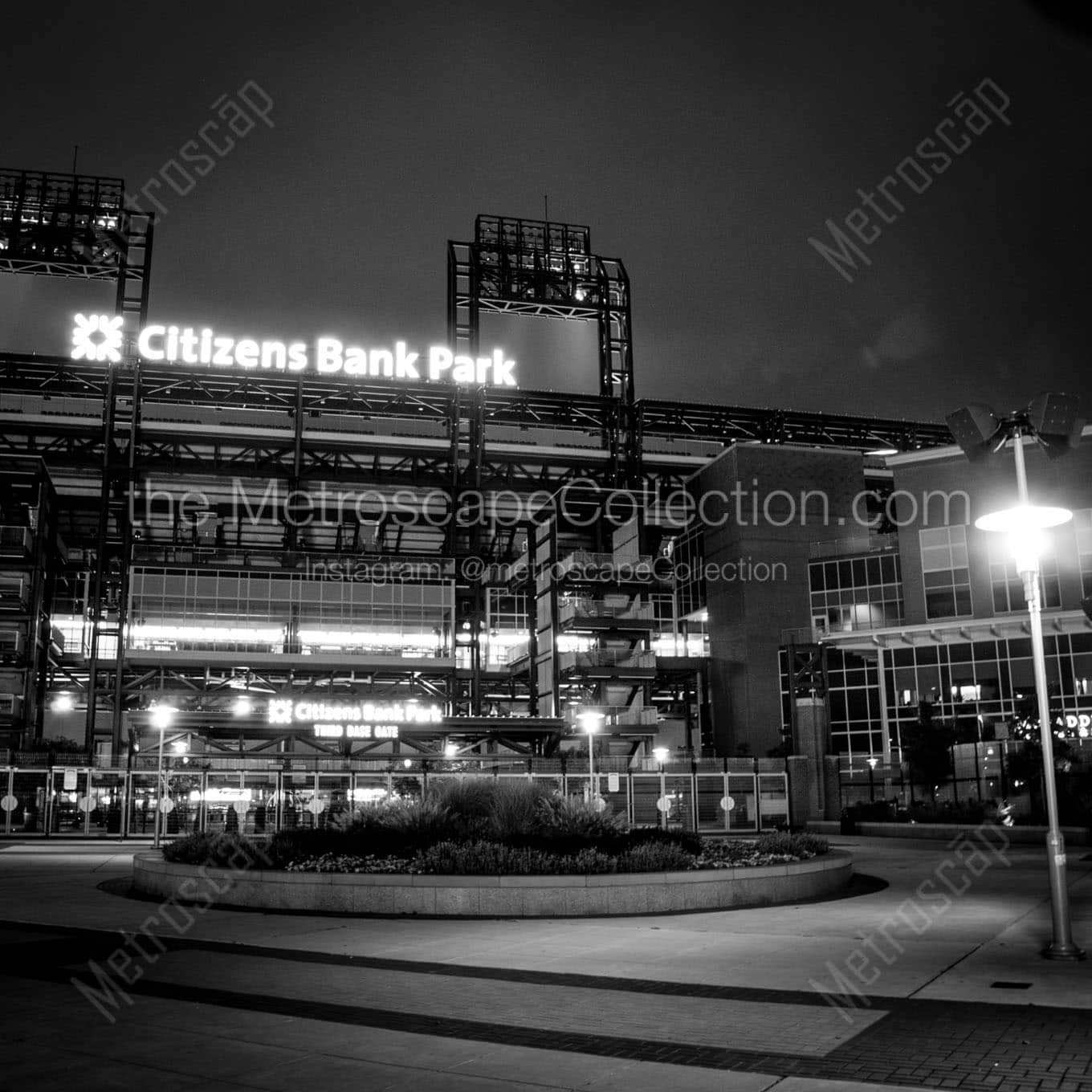 citizens bank park at night Black & White Office Art
