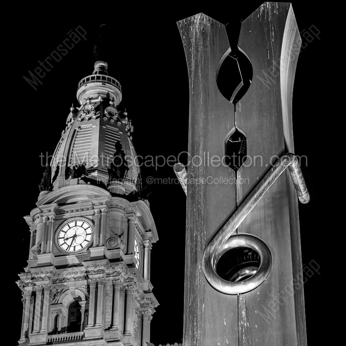 city hall tower and clothespin Black & White Office Art