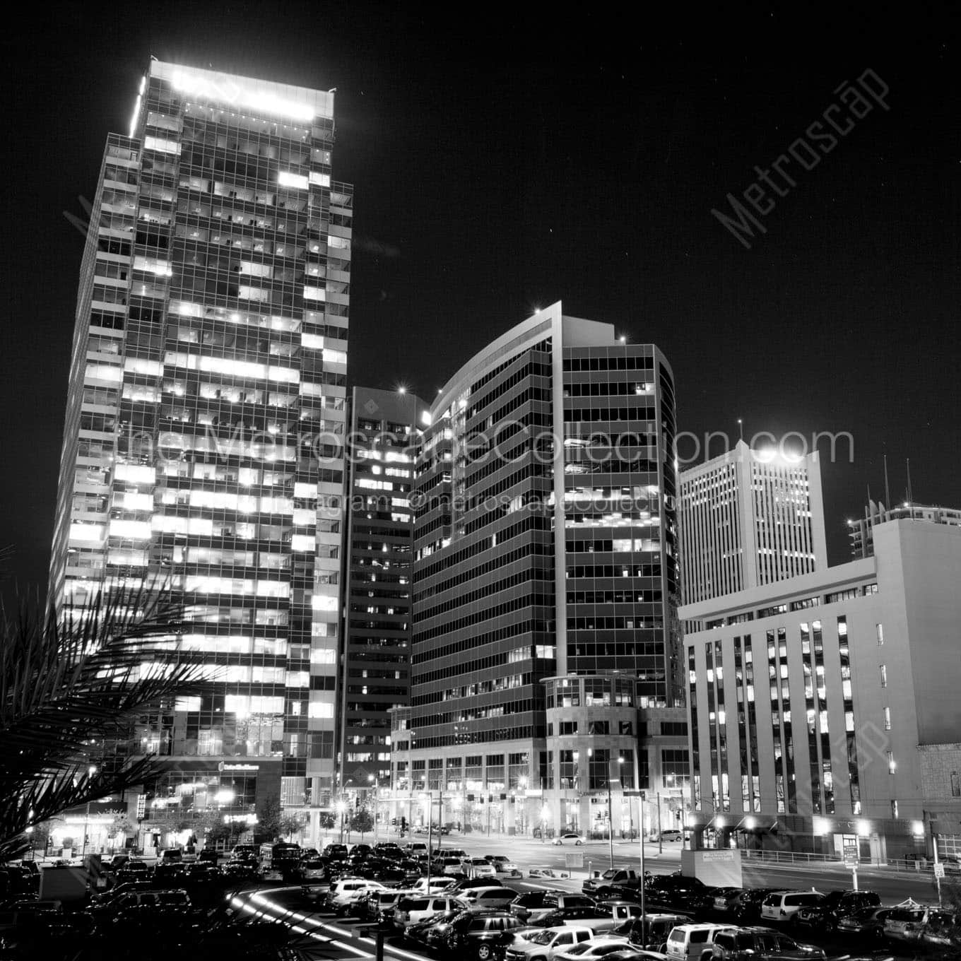 cityscape tower in downtown phoenix at night Black & White Office Art