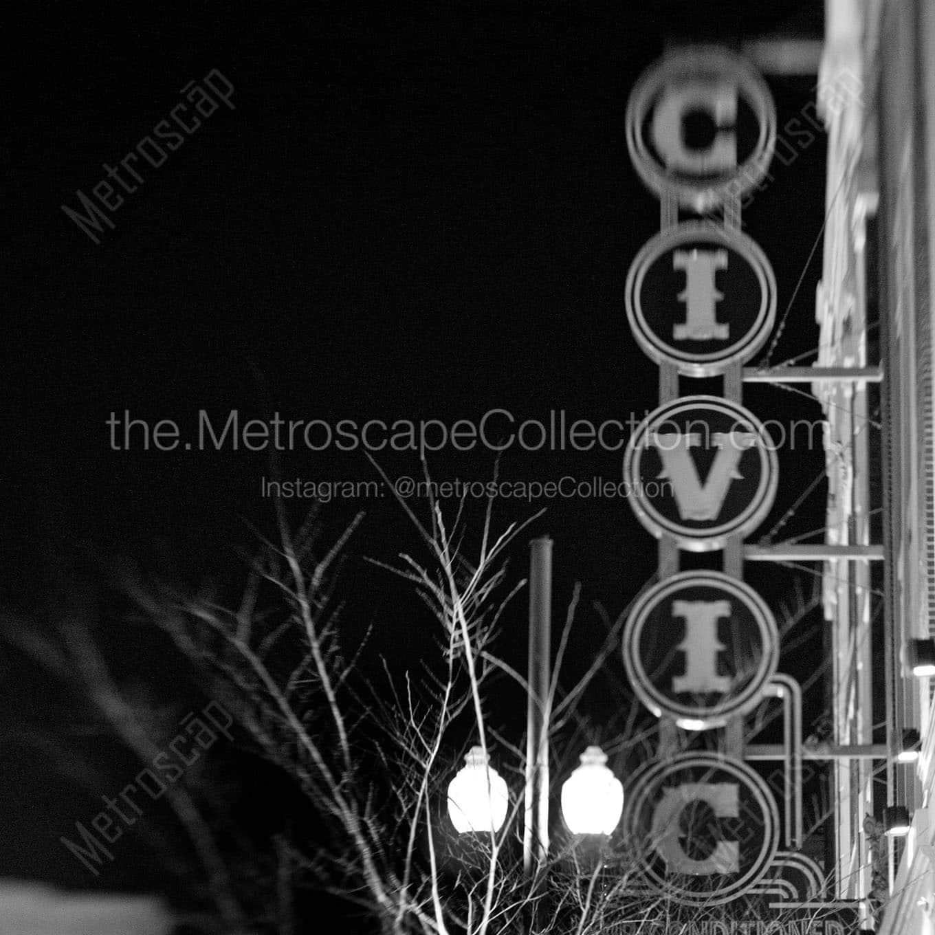 civic theater sign at night Black & White Office Art