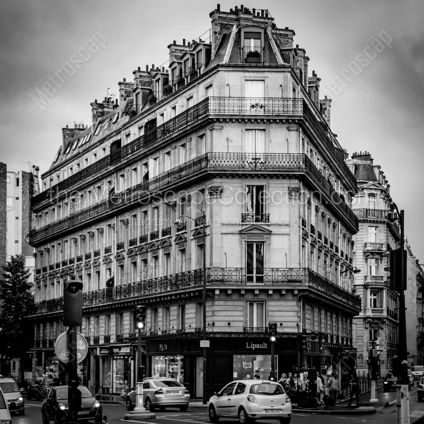 classic paris apartment building Black & White Office Art