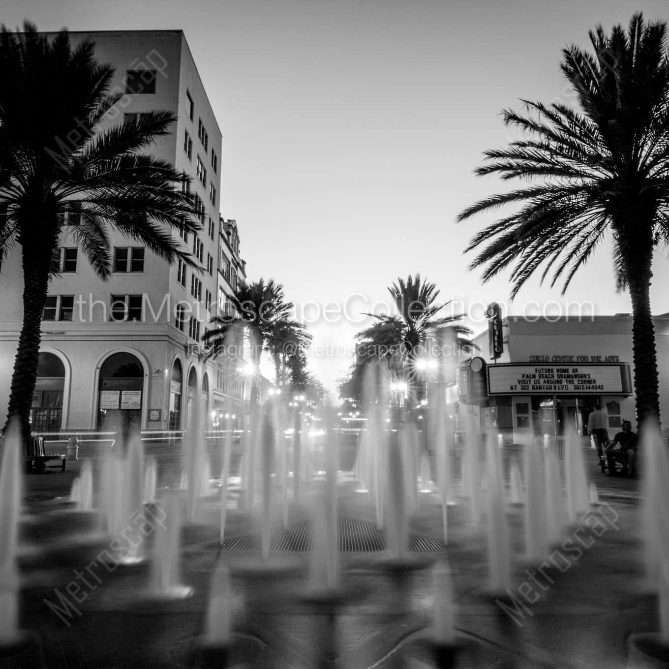 clematis street fountain at dusk Black & White Wall Art