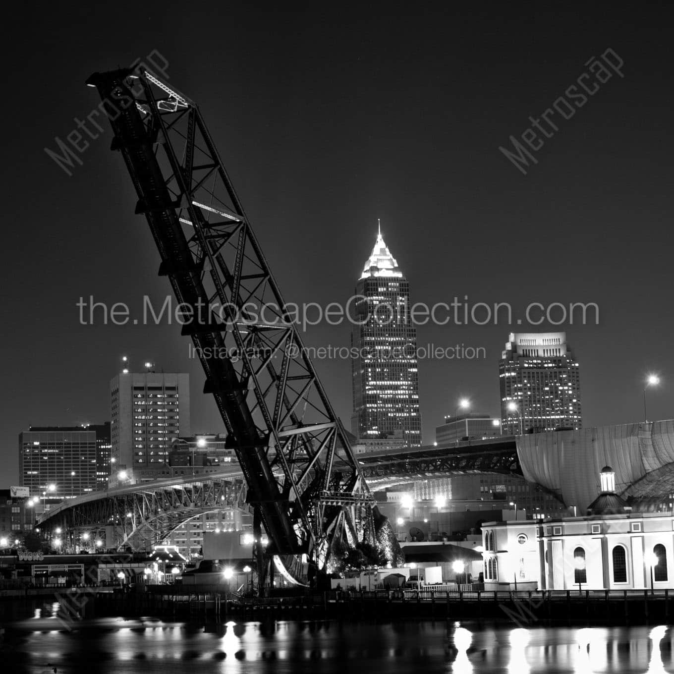 cleveland ohio skyline whiskey island Black & White Office Art