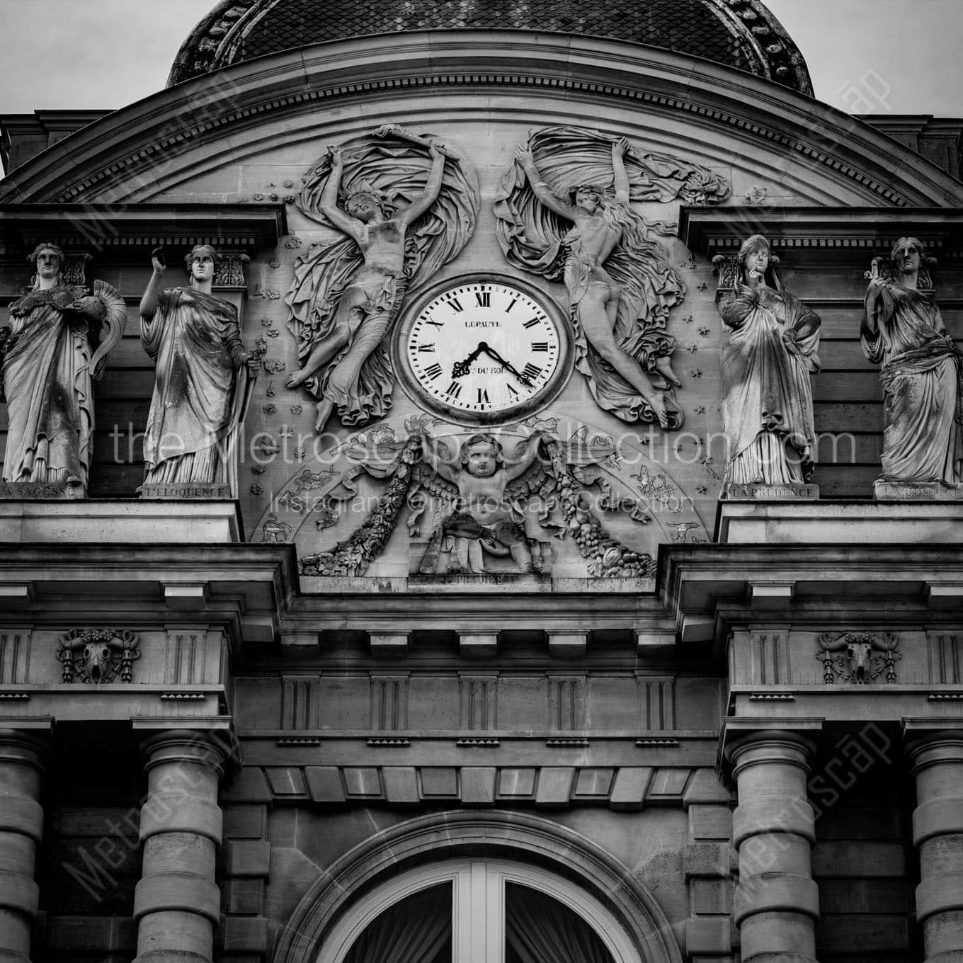 clock atop french senate building Black & White Office Art