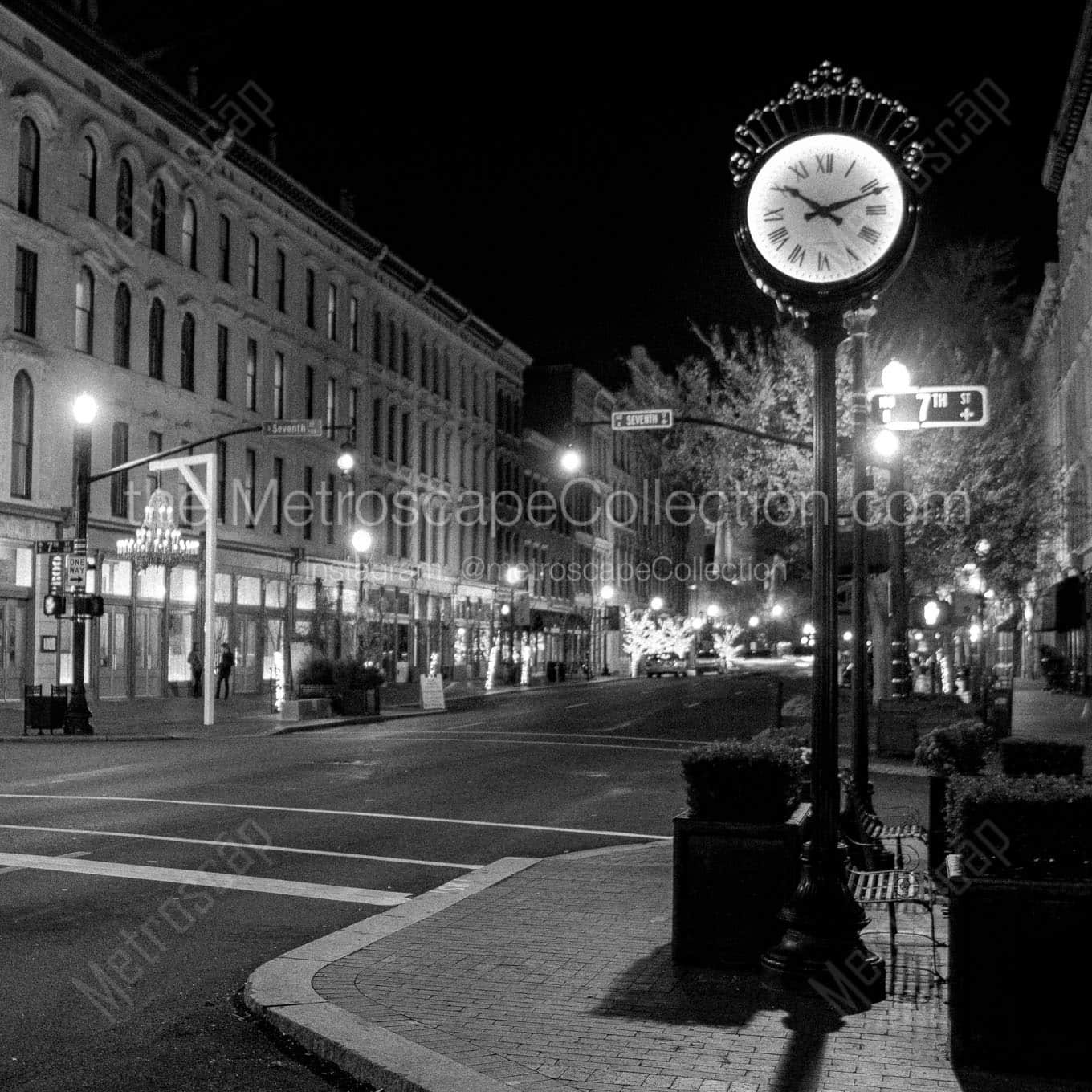 clock seventh and main Black & White Office Art