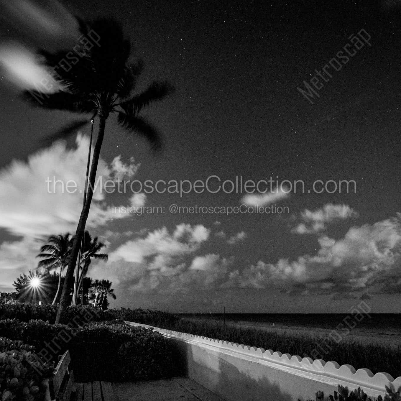 clouds over palm beach at night Black & White Wall Art