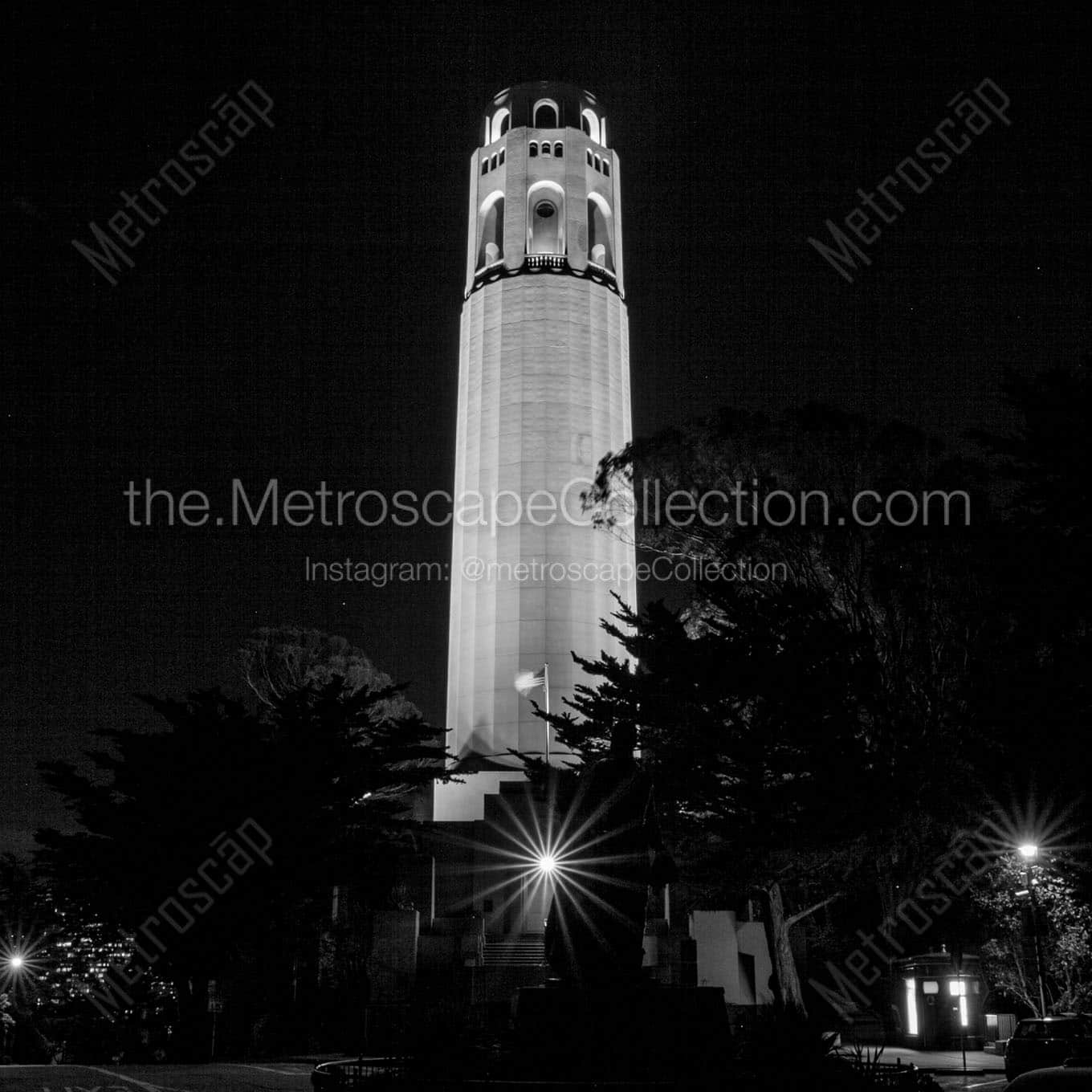 coit tower at night Black & White Office Art