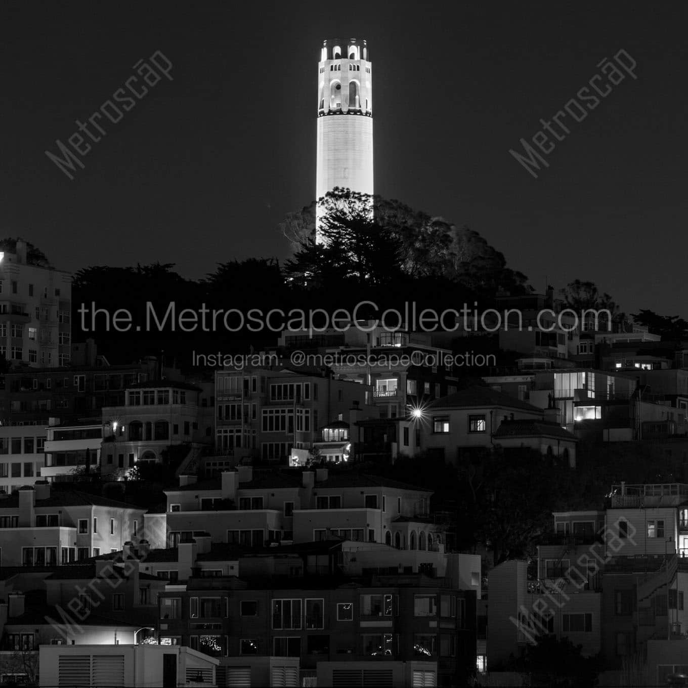coit tower from russian hill Black & White Office Art