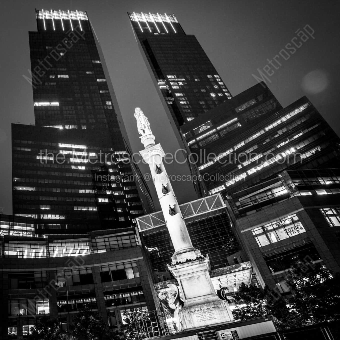 columbus circle at night Black & White Office Art