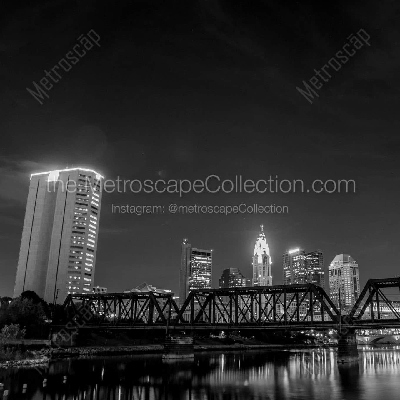 columbus ohio skyline at night Black & White Office Art
