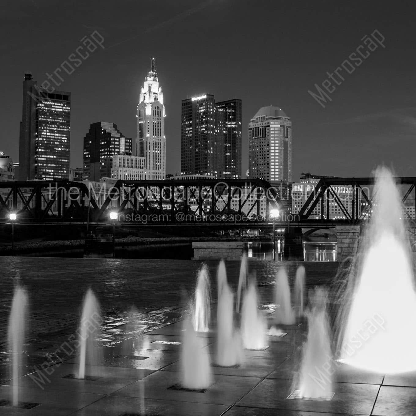 columbus ohio skyline northbank park Black & White Office Art