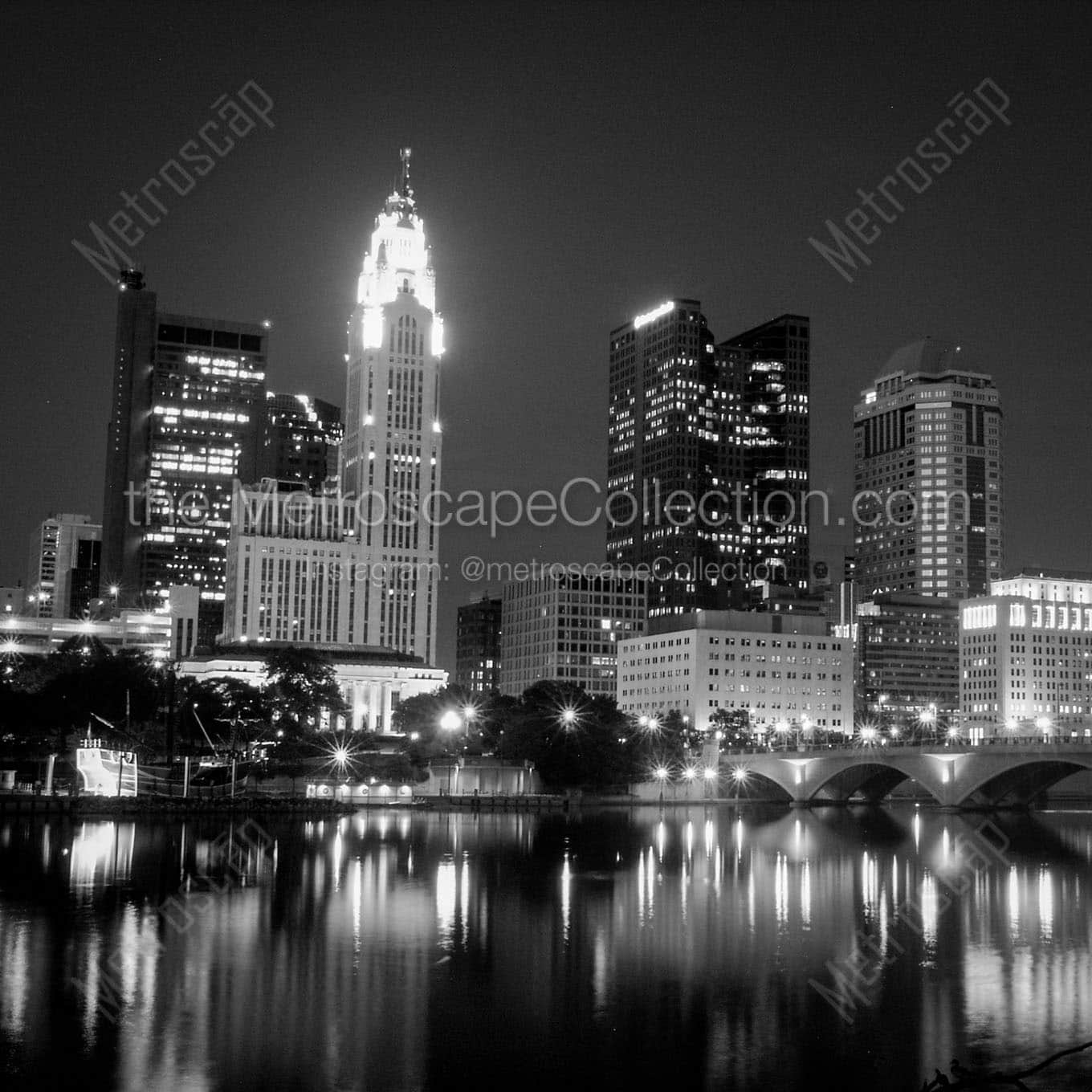 columbus skyline at night Black & White Office Art