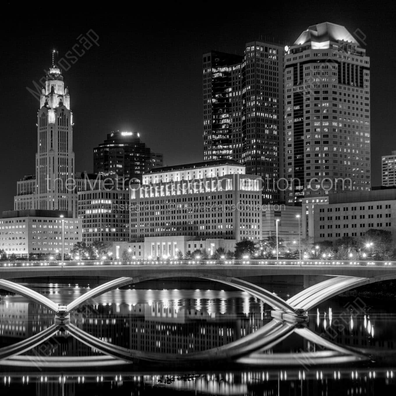 columbus skyline at night Black & White Office Art