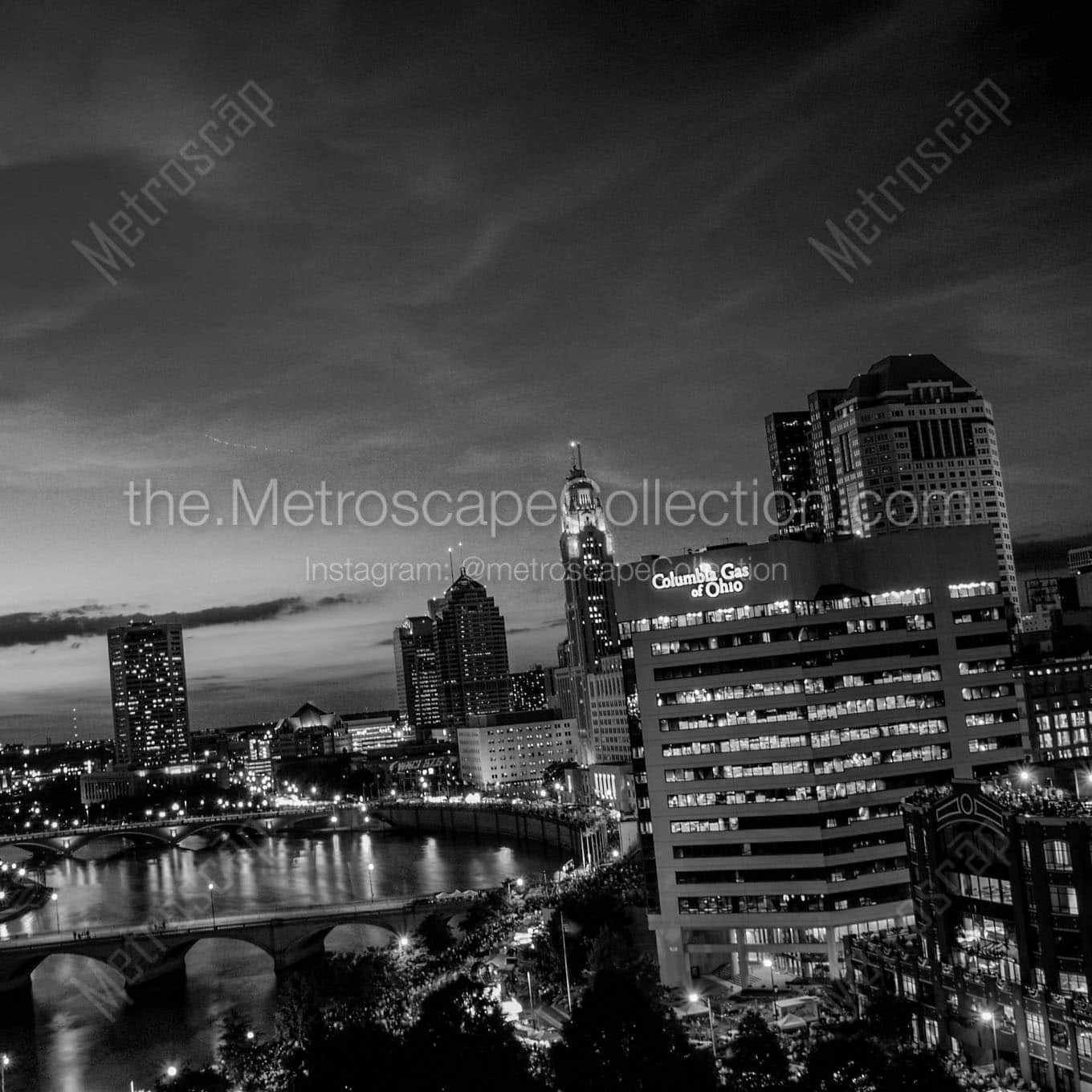 columbus skyline from waterford tower Black & White Office Art