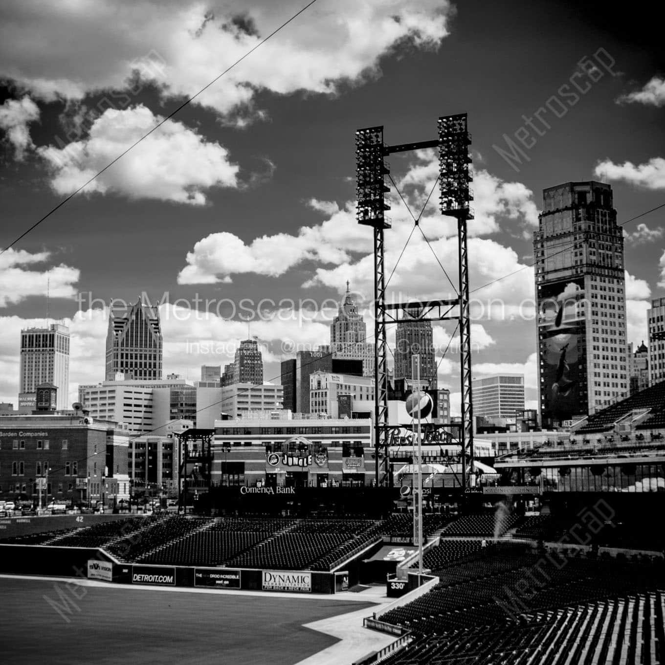 comerica park detroit skyline Black & White Office Art