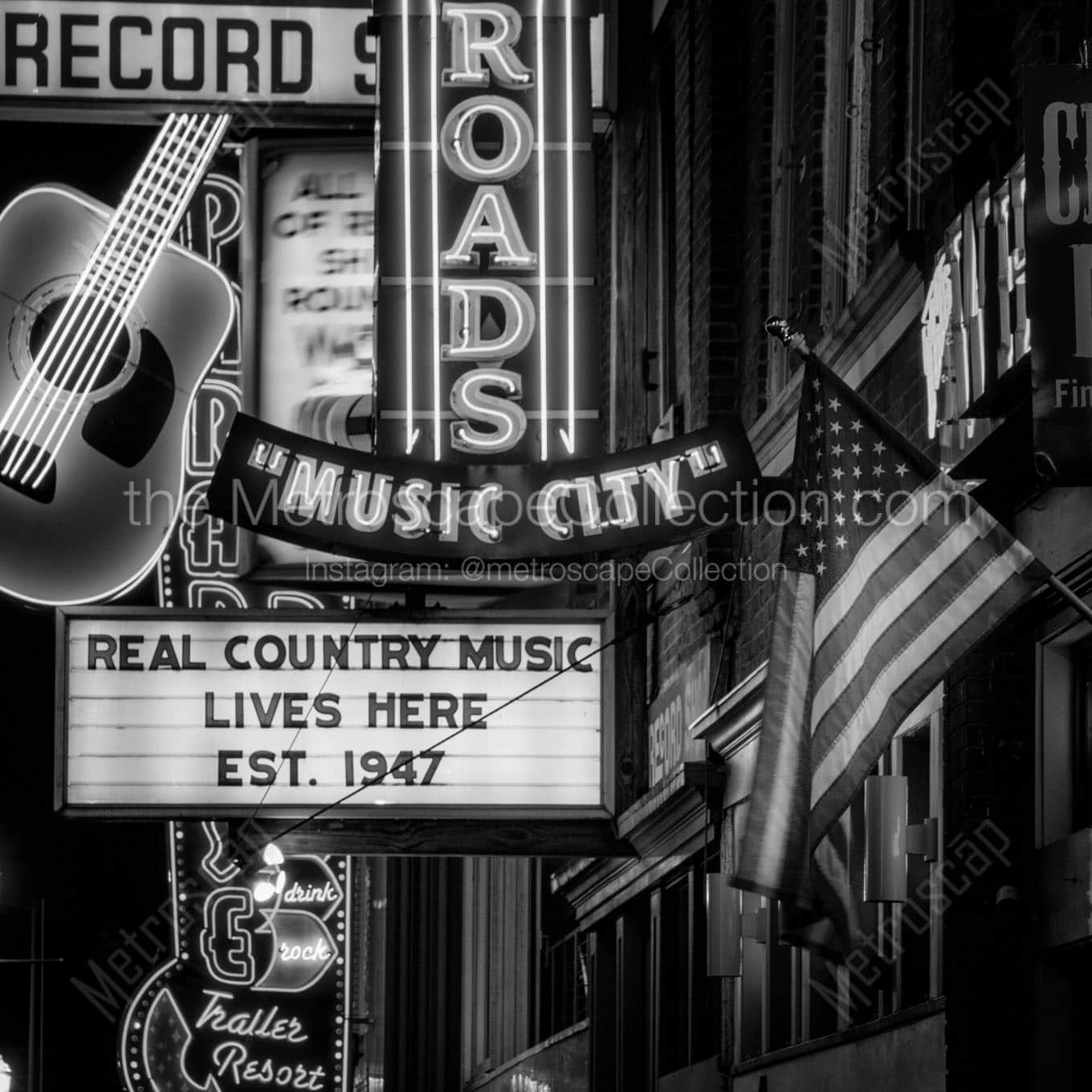 country music lives here sign Black & White Office Art
