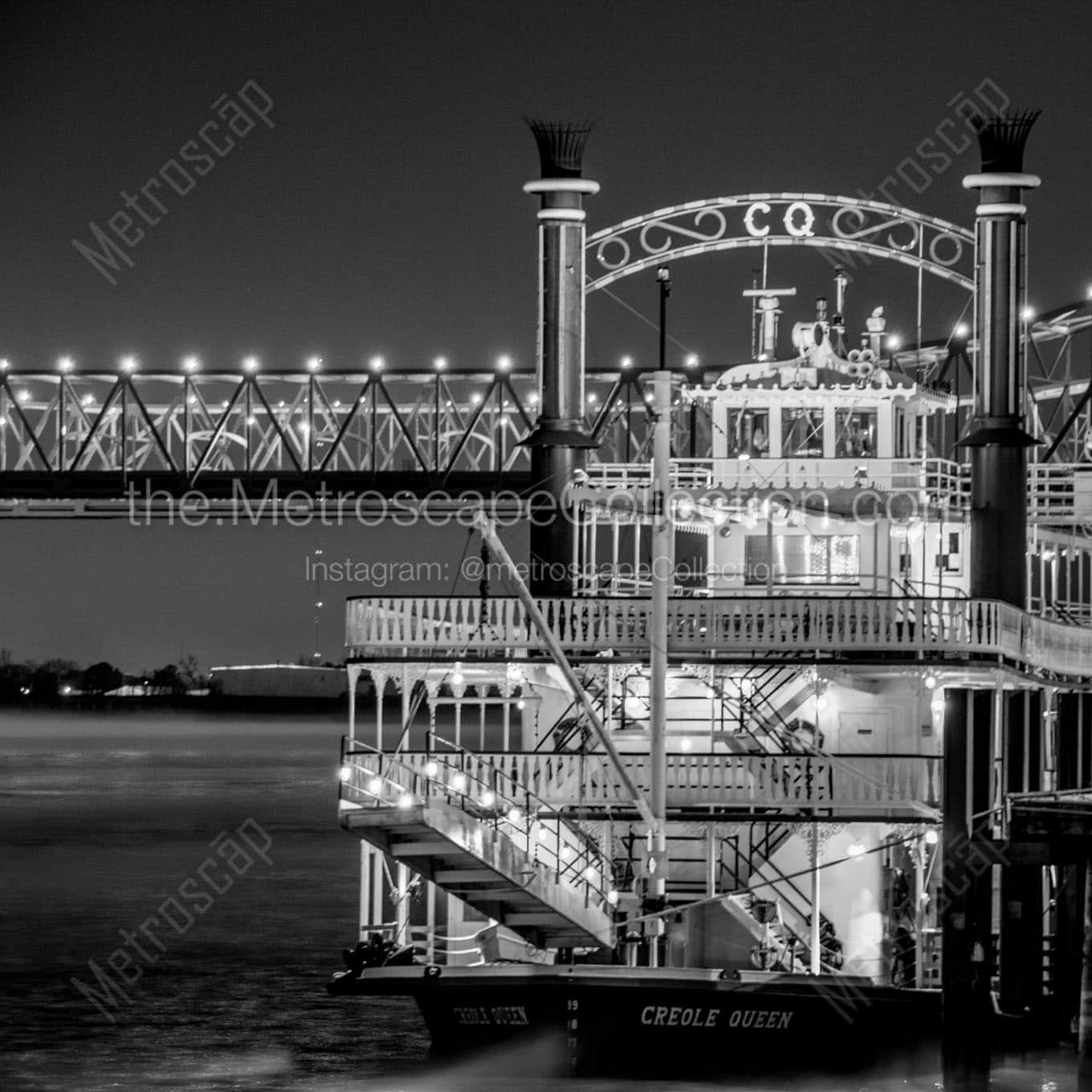 creole queen riverboat at night Black & White Office Art