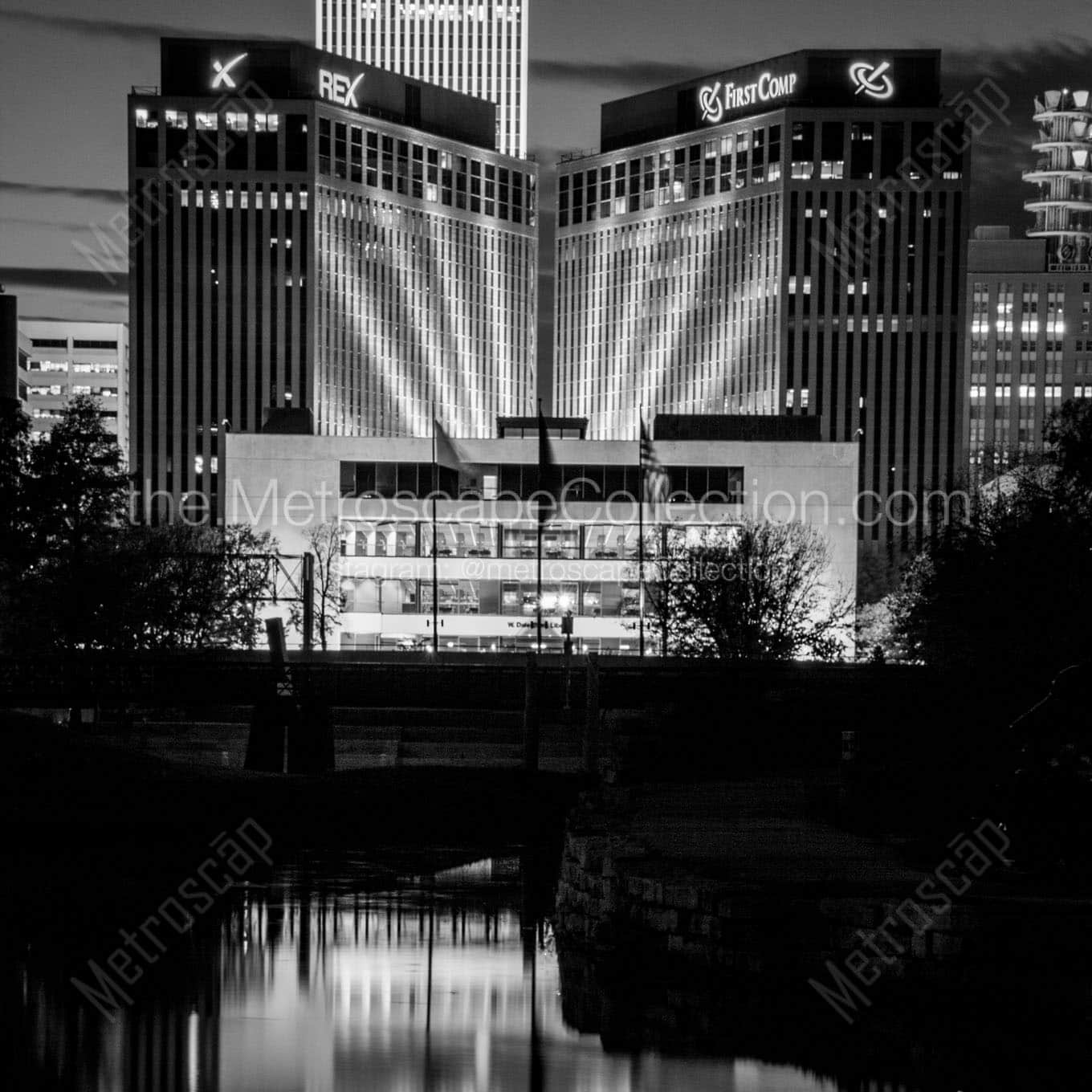 dale clark library central park plaza buildings Black & White Wall Art