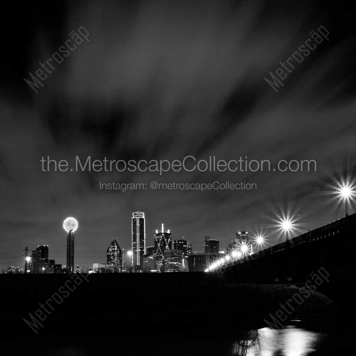 dallas skyline from trinity riverbed Black & White Office Art