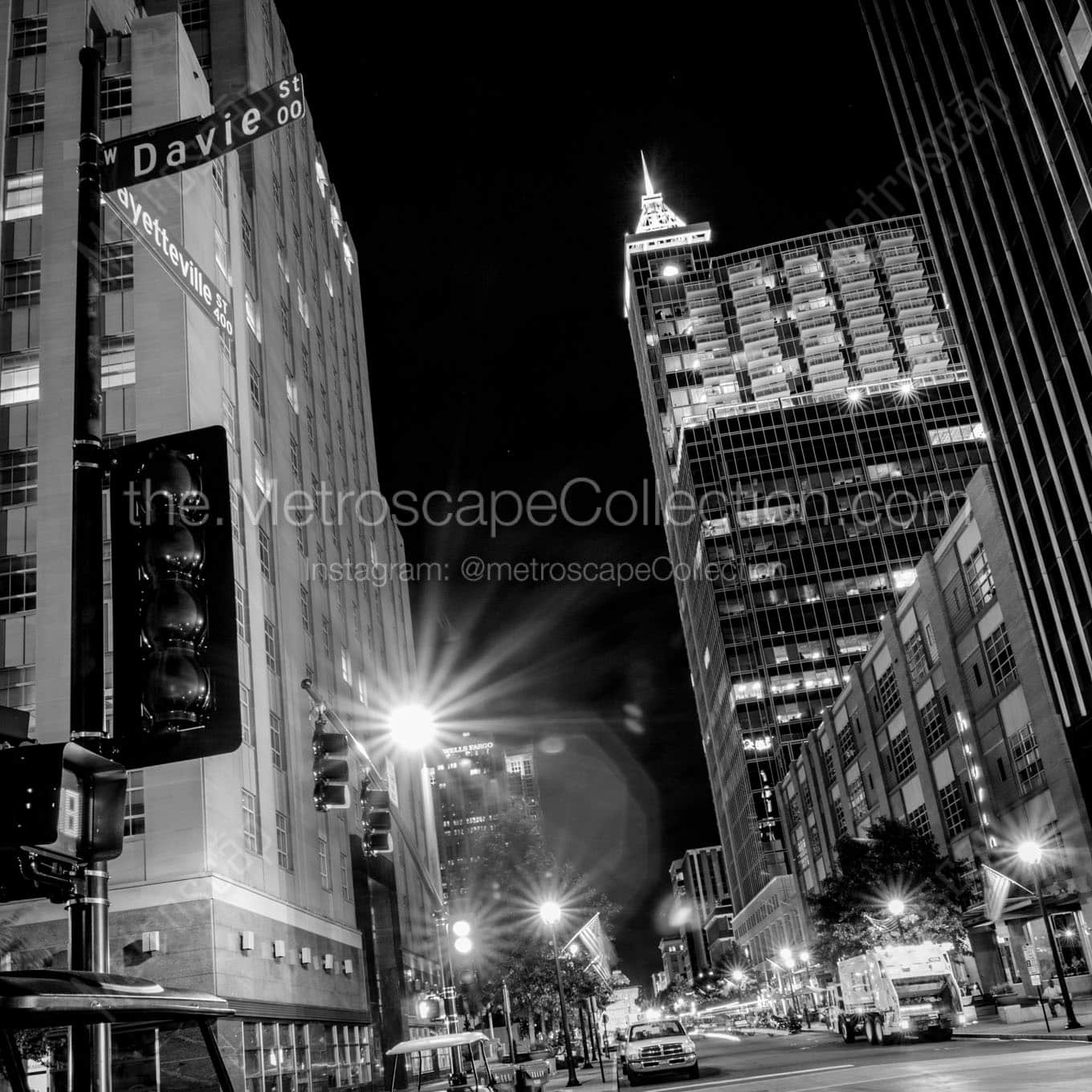 davie street at fayetteville downtown raleigh nc Black & White Wall Art
