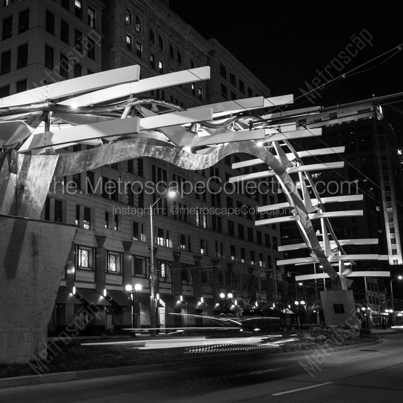 dayton ohio flyover sculpture at night Black & White Office Art