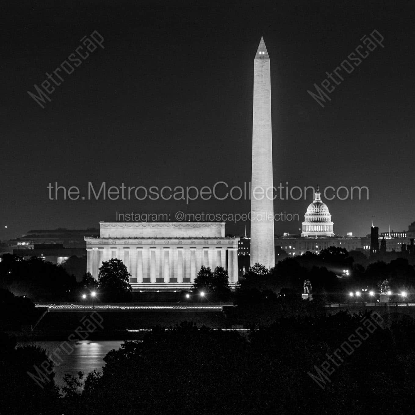 dc skyline at night Black & White Office Art